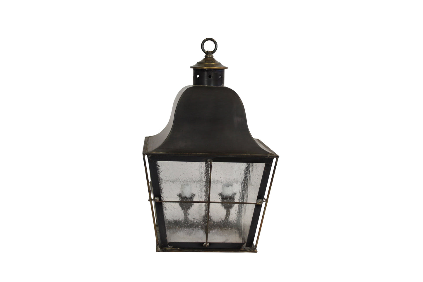 Fairmont Lantern - Darkened Copper - Clear Seedy Glass - Chain Hung