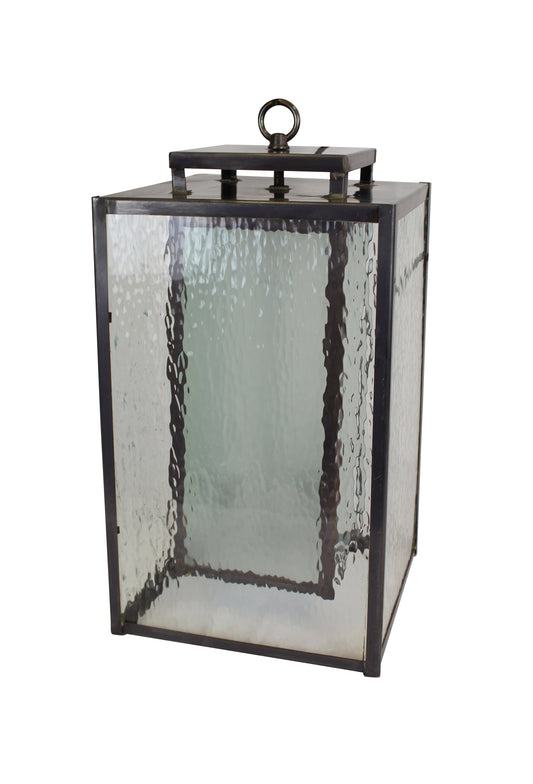 Powell House Lantern - Darkened Copper - Clear Hammered Glass - Chain Hung
