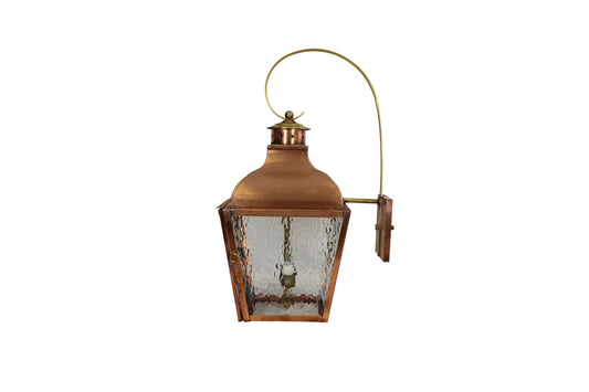 Point Pleasant Lantern - Raw Copper - Clear Hammered Glass - Wall Bracket - Top Scroll