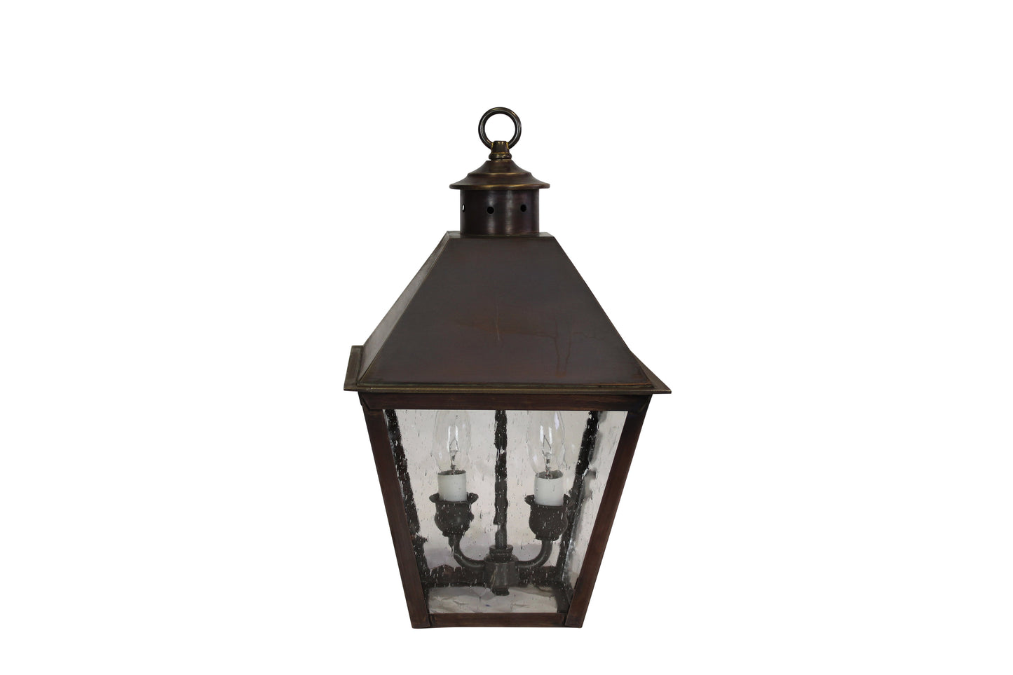 Shelbourne Lantern - Darkened Copper - Clear Seedy Glass - Chain Hung