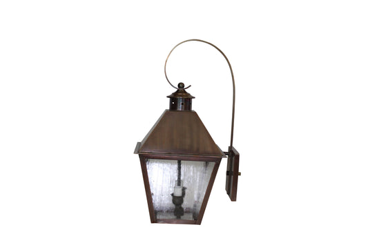 Shelbourne Lantern - Antiqued Copper - Antique Seedy Glass - Wall Bracket - Top Scroll