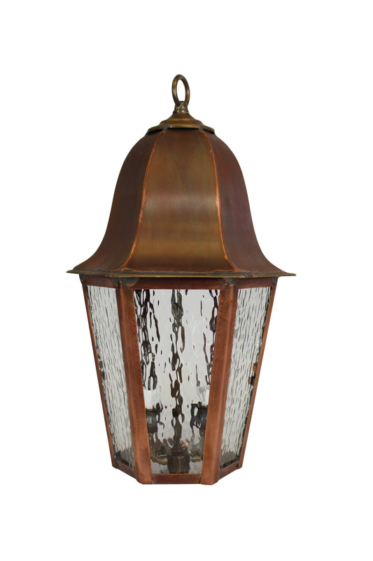 Montebello Lantern - Weathered Copper - Clear Hammered Glass - Chain Hung