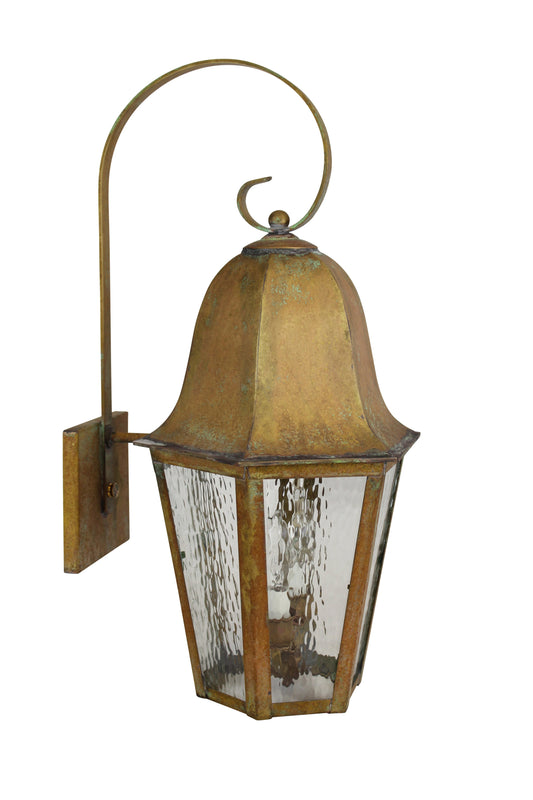 Montebello Lantern - Olde World Brass - Clear Hammered Glass - Wall Bracket - Top Scroll
