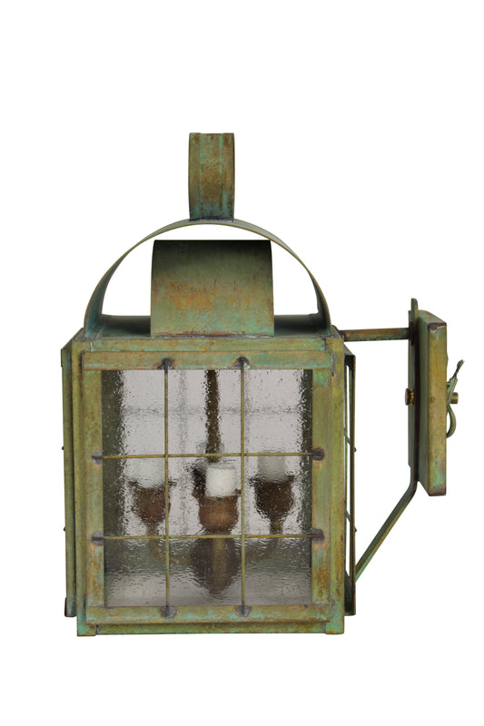 Sleepy Hollow Lantern - Verde Brass -Antique Seedy Glass- Wall Bracket - Top Loop